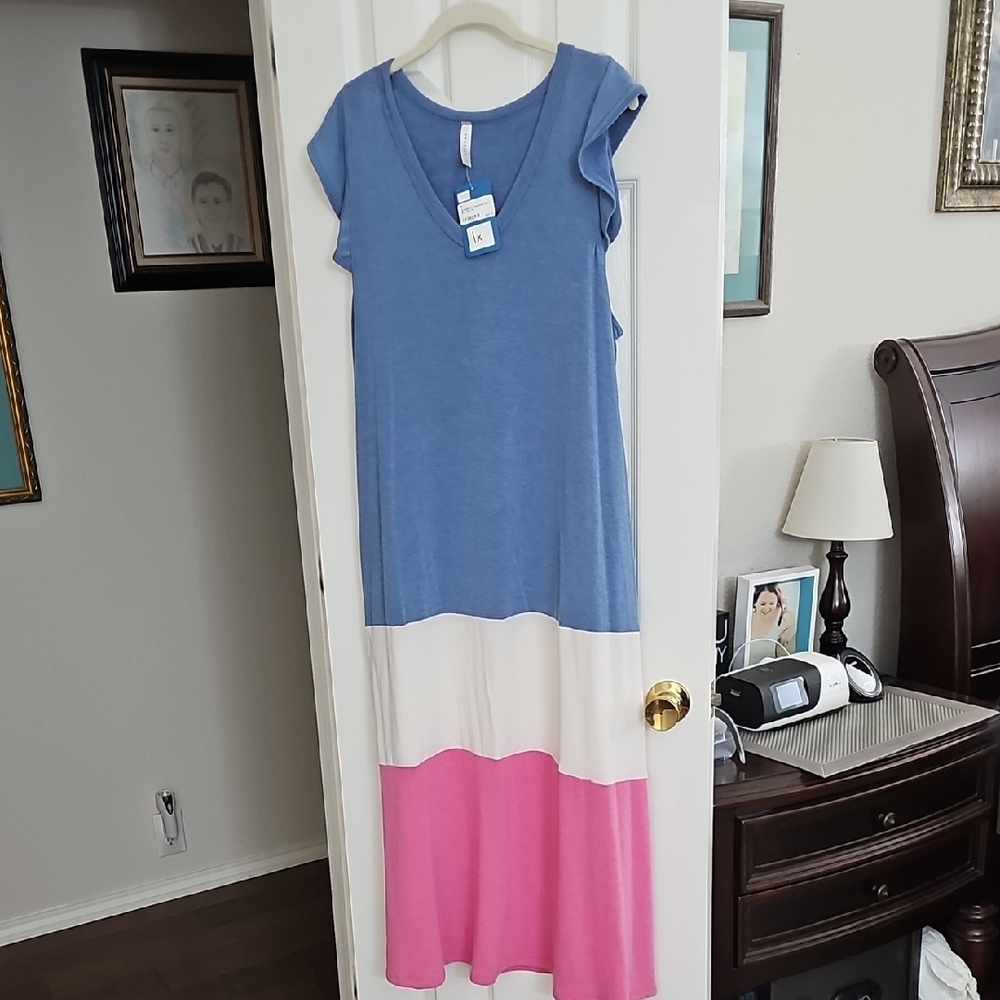 Blue, White, and Pink Colorblock Dress